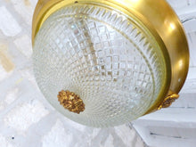 Load image into Gallery viewer, Vintage French 3 Light Gilt Brass Bronze Chandelier Ceiling Diamond Tip Crystal
