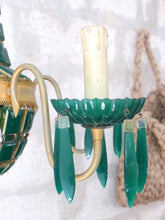 Load image into Gallery viewer, Gorgeous Green Emerald Glass Murano Gilt brass Chandelier Ceiling RARE 1930
