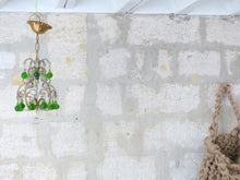 Load image into Gallery viewer, Vintage Chandelier Green Glass Drops Prisms Beads 1930 Italian Ceiling 1 Light
