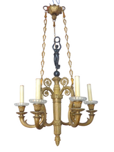 Load image into Gallery viewer, 19tTH Antique French 6 Arms Ormolu Bronze Chandelier Crystal Ceiling CharlesX
