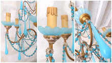 Load image into Gallery viewer, Antique Chandelier Aqua Blue Opaline Drops Cup Beads 1930 MURANO RARE 6 lights
