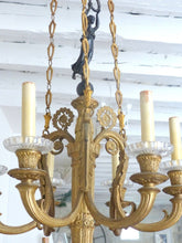 Load image into Gallery viewer, 19tTH Antique French 6 Arms Ormolu Bronze Chandelier Crystal Ceiling CharlesX
