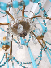 Load image into Gallery viewer, Antique Chandelier Aqua Blue Opaline Drops Cup Beads 1930 MURANO RARE 6 lights
