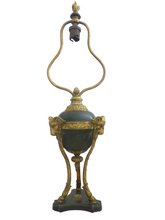 Load image into Gallery viewer, Tripod Antique Table Desk Lamp Gilded Bronze Ram Goat mask Tole 19TH Louis XVI
