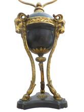 Load image into Gallery viewer, Tripod Antique Table Desk Lamp Gilded Bronze Ram Goat mask Tole 19TH Louis XVI
