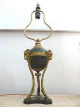 Load image into Gallery viewer, Tripod Antique Table Desk Lamp Gilded Bronze Ram Goat mask Tole 19TH Louis XVI
