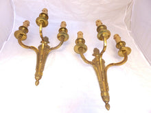 Load image into Gallery viewer, Gorgeous PAIR Antique Gilded Bronze Triple Wall light Sconce 1920 Louis XVI
