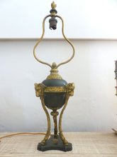 Load image into Gallery viewer, Tripod Antique Table Desk Lamp Gilded Bronze Ram Goat mask Tole 19TH Louis XVI
