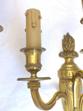 Load image into Gallery viewer, Gorgeous PAIR Antique Gilded Bronze Triple Wall light Sconce 1920 Louis XVI
