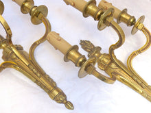 Load image into Gallery viewer, Gorgeous PAIR Antique Gilded Bronze Triple Wall light Sconce 1920 Louis XVI
