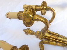 Load image into Gallery viewer, Gorgeous PAIR Antique Gilded Bronze Triple Wall light Sconce 1900 Louis XVI
