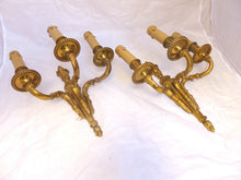 Load image into Gallery viewer, Gorgeous PAIR Antique Gilded Bronze Triple Wall light Sconce 1900 Louis XVI
