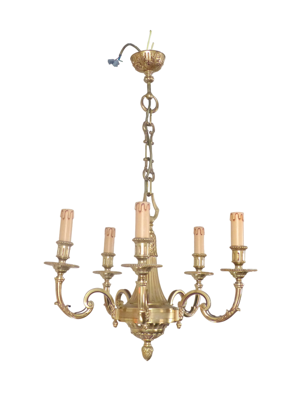 Gorgeous Vintage French 5 Arms Gilded Brass Chandelier Ceiling Bronze Louis XVI