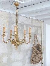 Load image into Gallery viewer, Gorgeous Vintage French 5 Arms Gilded Brass Chandelier Ceiling Bronze Louis XVI
