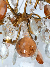 Load image into Gallery viewer, Vintage Chandelier Pink Drops Flowers Prisms Beads 1950 Italian Gilded 4 Lights
