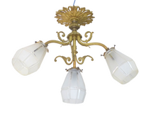 Load image into Gallery viewer, Gorgeous Ceiling French Gilded Bronze Louis XVI Chandelier 4 fires Shades 19TH
