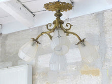 Load image into Gallery viewer, Gorgeous Ceiling French Gilded Bronze Louis XVI Chandelier 4 fires Shades 19TH
