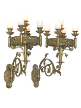 Load image into Gallery viewer, Antique French Sanctuary Church Bronze Pair Wall Light Religious 19TH Rare Crown
