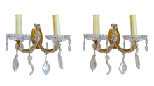 Load image into Gallery viewer, Vintage Venetian PAIR Wall Light Glass Drop Cup Beads Prims 1960 RARE Sconce
