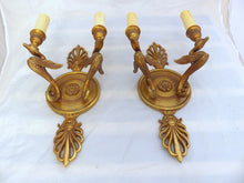 Load image into Gallery viewer, ANTIQUE PAIR French Empire Wall Light Sconce RARE 2 Light Swans Bronze 1930
