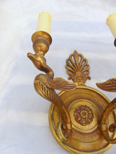 Load image into Gallery viewer, ANTIQUE PAIR French Empire Wall Light Sconce RARE 2 Light Swans Bronze 1930
