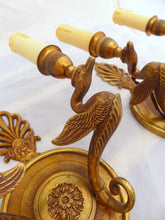 Load image into Gallery viewer, ANTIQUE PAIR French Empire Wall Light Sconce RARE 2 Light Swans Bronze 1930
