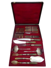 Load image into Gallery viewer, 19TH Antique French Horn Handled 45pc Table Fruits Knife Serving Set Silver Box
