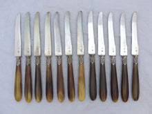 Load image into Gallery viewer, 19TH Antique French Horn Handled 45pc Table Fruits Knife Serving Set Silver Box
