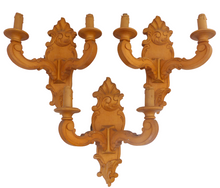 Load image into Gallery viewer, Vintage Set 3x French Carved Wood Shell Rococo Wall Light Sconce Louis XV Rare
