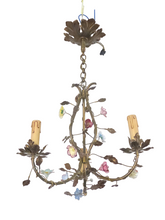 Load image into Gallery viewer, Gorgeous French Vintage brass Louis XVI Chandelier Porcelain Flower Foliage 1940
