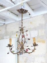 Load image into Gallery viewer, Gorgeous French Vintage brass Louis XVI Chandelier Porcelain Flower Foliage 1940
