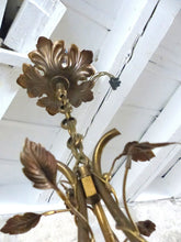 Load image into Gallery viewer, Gorgeous French Vintage brass Louis XVI Chandelier Porcelain Flower Foliage 1940
