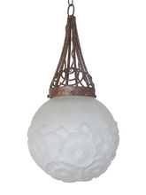 Load image into Gallery viewer, XL Antique French ART DECO Ceiling Suspension Chandelier Iron Mount 1930 Ball
