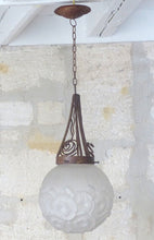 Load image into Gallery viewer, XL Antique French ART DECO Ceiling Suspension Chandelier Iron Mount 1930 Ball
