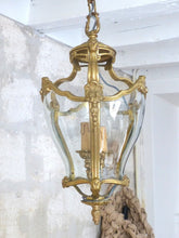 Load image into Gallery viewer, Charming Vintage French Hall Lantern Chandelier Ceiling Gilded Bronze Curved
