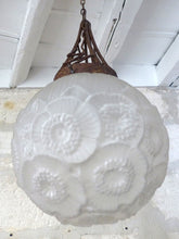 Load image into Gallery viewer, XL Antique French ART DECO Ceiling Suspension Chandelier Iron Mount 1930 Ball
