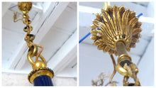 Load image into Gallery viewer, 1930 Gorgeous Antique French Bronze RARE Cobalt Porcelain Chandelier Louis XVI
