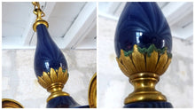 Load image into Gallery viewer, 1930 Gorgeous Antique French Bronze RARE Cobalt Porcelain Chandelier Louis XVI
