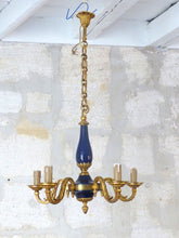 Load image into Gallery viewer, 1930 Gorgeous Antique French Bronze RARE Cobalt Porcelain Chandelier Louis XVI
