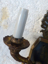 Load image into Gallery viewer, Antique PAIR French Empire Wall Light Sconce 2 Lights Torch Gilded Bronze 19TH
