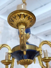 Load image into Gallery viewer, 1930 Gorgeous Antique French Bronze RARE Cobalt Porcelain Chandelier Louis XVI
