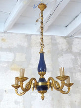 Load image into Gallery viewer, 1930 Gorgeous Antique French Bronze RARE Cobalt Porcelain Chandelier Louis XVI
