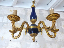 Load image into Gallery viewer, 1930 Gorgeous Antique French Bronze RARE Cobalt Porcelain Chandelier Louis XVI
