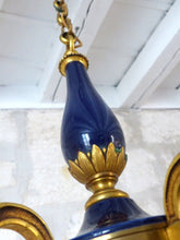 Load image into Gallery viewer, 1930 Gorgeous Antique French Bronze RARE Cobalt Porcelain Chandelier Louis XVI
