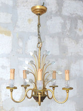 Load image into Gallery viewer, BANCI Firenze Gorgeous Mid-Century Gilt Iron Floral Chandelier Crystal 5 Fires
