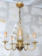 Load image into Gallery viewer, BANCI Firenze Gorgeous Mid-Century Gilt Iron Floral Chandelier Crystal 5 Fires
