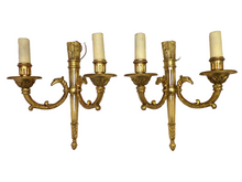 Load image into Gallery viewer, Vintage PAIR French Empire Wall Light Sconce 2 Lights Torch Gilded Bronze 1950
