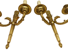 Load image into Gallery viewer, Vintage PAIR French Empire Wall Light Sconce 2 Lights Torch Gilded Bronze 1950
