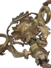 Load image into Gallery viewer, 19TH Charming French Gilded Bronze Louis XV Rococo Chandelier 3 fires Shades
