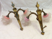 Load image into Gallery viewer, Antique PAIR French Gilded Bronze RAM Deco Wall Light Sconce LouisXVI Pink Shade
